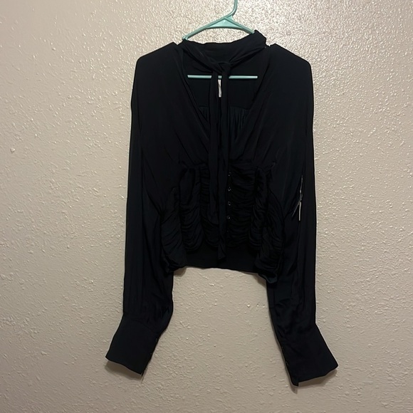 NWT Free People Meet Me There‎ Buttondown In Black Size L - Picture 5 of 13